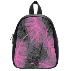 Feathers Quill Pink Grey School Bags (small)  by Mariart