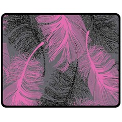 Feathers Quill Pink Grey Fleece Blanket (medium) 