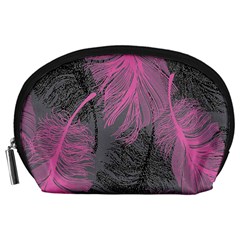 Feathers Quill Pink Grey Accessory Pouches (large) 