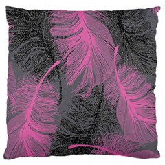 Feathers Quill Pink Grey Large Flano Cushion Case (one Side) by Mariart