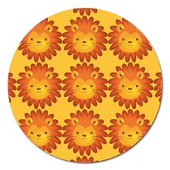 Cute Lion Face Orange Yellow Animals Magnet 5  (round) by Mariart