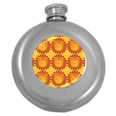 Cute Lion Face Orange Yellow Animals Round Hip Flask (5 Oz) by Mariart