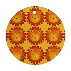 Cute Lion Face Orange Yellow Animals Round Ornament (two Sides) by Mariart