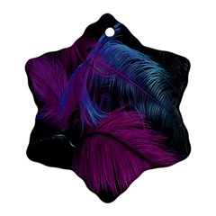 Feathers Quill Pink Black Blue Snowflake Ornament (two Sides)