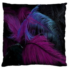 Feathers Quill Pink Black Blue Large Cushion Case (two Sides)