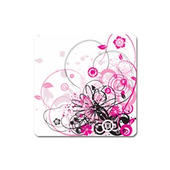 Wreaths Frame Flower Floral Pink Black Square Magnet by Mariart