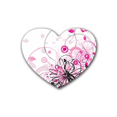 Wreaths Frame Flower Floral Pink Black Rubber Coaster (heart) 