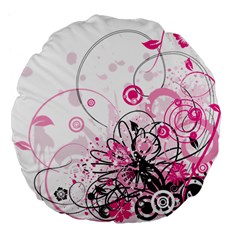 Wreaths Frame Flower Floral Pink Black Large 18  Premium Flano Round Cushions by Mariart
