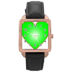 Heart Rhythm Inner Green Red Rose Gold Leather Watch 
