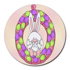 Make An Easter Egg Wreath Rabbit Face Cute Pink White Round Mousepads