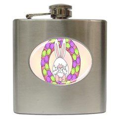 Make An Easter Egg Wreath Rabbit Face Cute Pink White Hip Flask (6 Oz) by Mariart