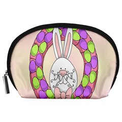 Make An Easter Egg Wreath Rabbit Face Cute Pink White Accessory Pouches (large)  by Mariart