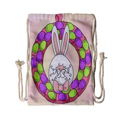 Make An Easter Egg Wreath Rabbit Face Cute Pink White Drawstring Bag (small) by Mariart