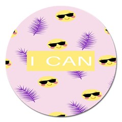 I Can Purple Face Smile Mask Tree Yellow Magnet 5  (round)
