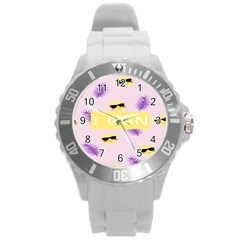 I Can Purple Face Smile Mask Tree Yellow Round Plastic Sport Watch (l) by Mariart