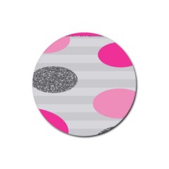 Polkadot Circle Round Line Red Pink Grey Diamond Rubber Round Coaster (4 Pack) 