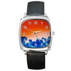 Simulate Weather Fronts Smoke Blue Orange Square Metal Watch by Mariart