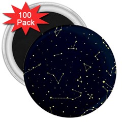 Star Zodiak Space Circle Sky Line Light Blue Yellow 3  Magnets (100 Pack)