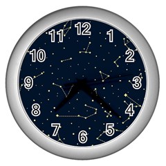 Star Zodiak Space Circle Sky Line Light Blue Yellow Wall Clocks (silver)  by Mariart