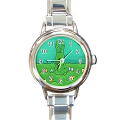 Rabbit Easter Green Blue Egg Round Italian Charm Watch by Mariart