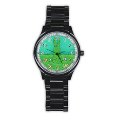 Rabbit Easter Green Blue Egg Stainless Steel Round Watch
