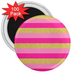 Pink Line Gold Red Horizontal 3  Magnets (100 Pack)