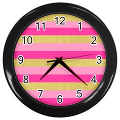 Pink Line Gold Red Horizontal Wall Clocks (black) by Mariart