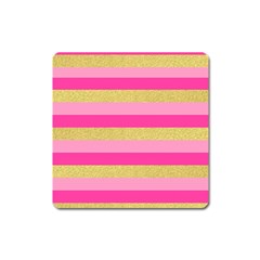 Pink Line Gold Red Horizontal Square Magnet