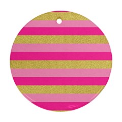 Pink Line Gold Red Horizontal Round Ornament (two Sides)