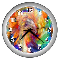 Rainbow Color Splash Wall Clocks (Silver) 