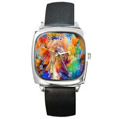 Rainbow Color Splash Square Metal Watch