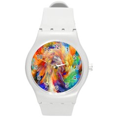 Rainbow Color Splash Round Plastic Sport Watch (m) by Mariart