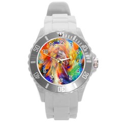 Rainbow Color Splash Round Plastic Sport Watch (L)