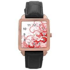Love Heart Butterfly Pink Leaf Flower Rose Gold Leather Watch 
