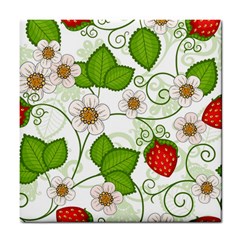 Strawberry Fruit Leaf Flower Floral Star Green Red White Tile Coasters