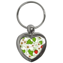 Strawberry Fruit Leaf Flower Floral Star Green Red White Key Chains (heart)  by Mariart