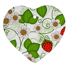 Strawberry Fruit Leaf Flower Floral Star Green Red White Heart Ornament (two Sides) by Mariart