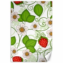 Strawberry Fruit Leaf Flower Floral Star Green Red White Canvas 12  X 18  