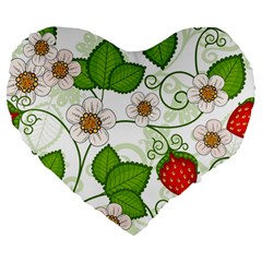 Strawberry Fruit Leaf Flower Floral Star Green Red White Large 19  Premium Heart Shape Cushions by Mariart