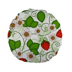 Strawberry Fruit Leaf Flower Floral Star Green Red White Standard 15  Premium Flano Round Cushions by Mariart