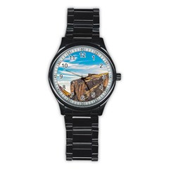 Rocky Mountains Patagonia Landscape   Santa Cruz   Argentina Stainless Steel Round Watch by dflcprints