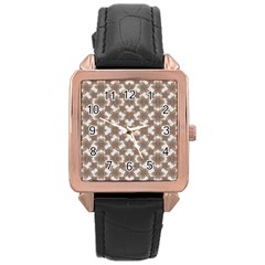 Stylized Leaves Floral Collage Rose Gold Leather Watch 