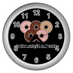 Five Donuts In One Minute  Wall Clocks (silver)  by Valentinaart