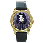 Moon Round Gold Metal Watch Front