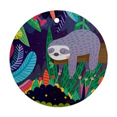 Sloth In Nature Round Ornament (two Sides) by Mjdaluz