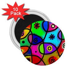Digitally Painted Colourful Abstract Whimsical Shape Pattern 2.25  Magnets (10 pack) 