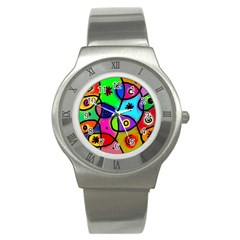 Digitally Painted Colourful Abstract Whimsical Shape Pattern Stainless Steel Watch