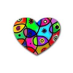 Digitally Painted Colourful Abstract Whimsical Shape Pattern Rubber Coaster (Heart) 