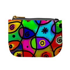 Digitally Painted Colourful Abstract Whimsical Shape Pattern Mini Coin Purses