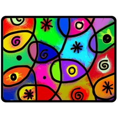 Digitally Painted Colourful Abstract Whimsical Shape Pattern Fleece Blanket (Large) 